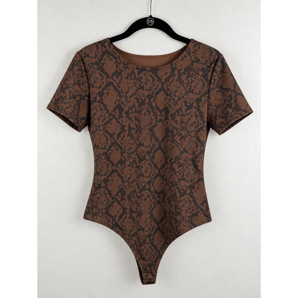 House of Harlow 1960 Brown Snakeskin Short Sleeve Bodysuit M Animal Print